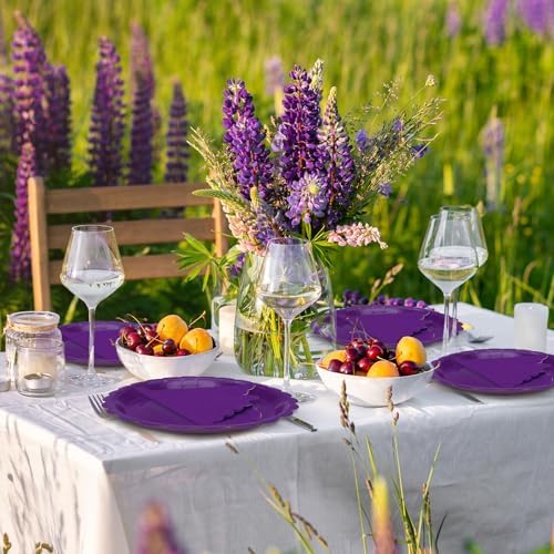 100Pcs Purple Party Supplies Including Scalloped Purple Paper Plates Napkins Serves 50,Disposable Mother's Day Party Dinnerware Set for Birthday Graduation - Image 5