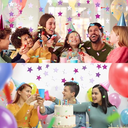 Patelai 130 ft Star Garland Banner Decor,Purple,White - Image 6