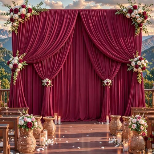 30x10ft Burgundy Backdrop Curtain Panels for Parties - Wrinkle Free Polyester Photo Curtain Backdrop Wedding Back Drop Fabric Drapes for Party Decorations Background for Photography - Image 2