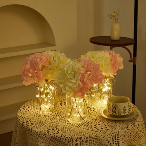 4 Sets Hydrangea Mason Jar Centerpiece with LED Lights for Wedding - Image 5