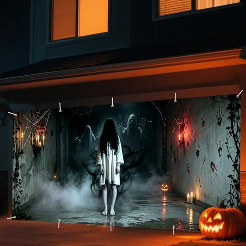 7 x 16 ft Foggy Corridor Halloween Garage Door Decorations Halloween decorations Witch Door Cover, Hanging Banner, Cauldron Backdrop Mural for Home, Outdoor - Image 2