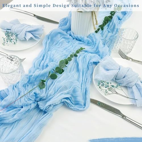 20 Pack Baby Blue Cheesecloth Table Runner 20 x 120 Inch Long Rustic Gauze Cheese Cloth Table Runner for Wedding 10FT Bridal Baby Shower Table Decorations Boho Fabric Sheer Birthday Party Table Decor - Image 7