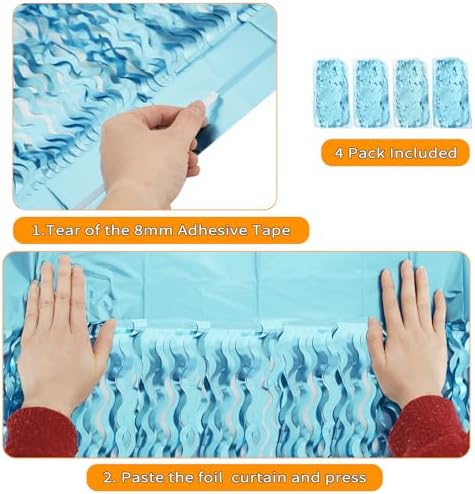 4 Pack Wavy Blue Foil Fringe Curtain 3.3x6.6 Feet | Blue Streamers Tinsel Backdrop for Under The Sea Party Decorations | Ocean Backdrop | Mermaid Birthday Decorations - Image 5
