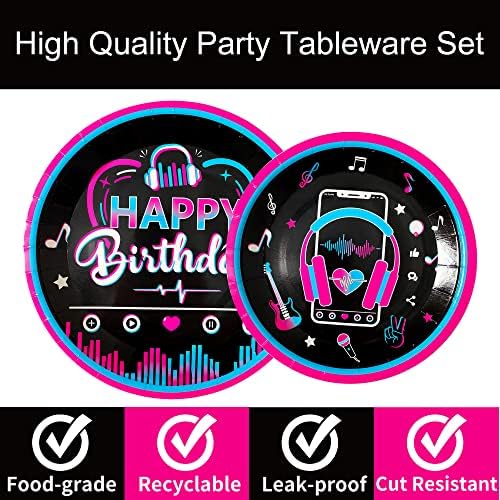 96 Pcs Music Party Supplies Tableware Set for Girls, Music Theme Birthday Party Plates Napkins Forks Packs Decorations for Birthday Baby Shower Celebration, 24 Guests - Image 4