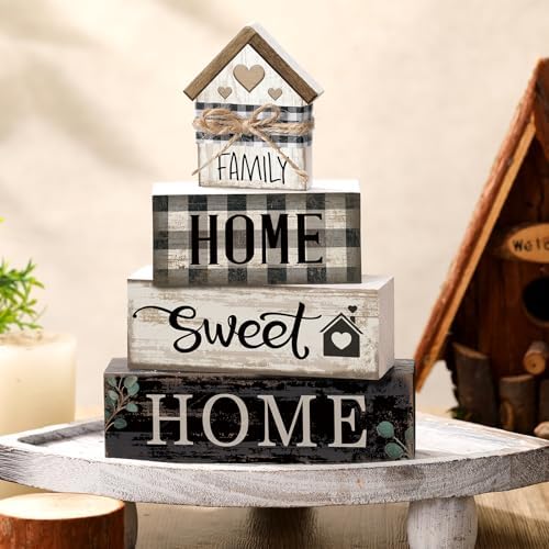 Moucuny 4 Pcs Farmhouse Table Decor Rustic Home Sweet Home Wooden Signs - Image 4