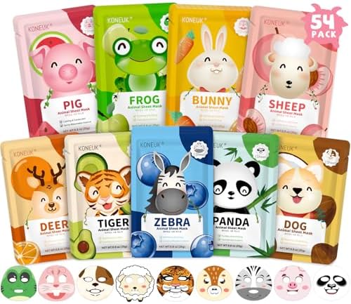 KONEUK 54 Pack Animal Kids Face Mask Spa, Spa Party Supplies for Women by KONEUK