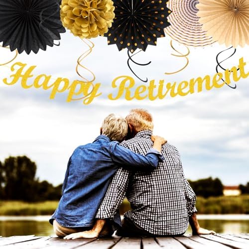 Black Gold Happy Retirement Party Decorations Banner Women Men Huglony - Image 6