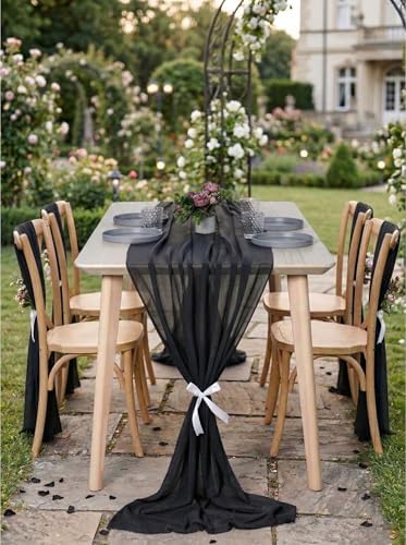 Pack of 15 Chiffon Table Runners 29 x 120 Inch, 14FT Long - Black - Image 4