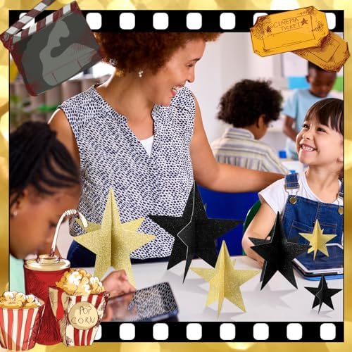 Sinload 45 Piece 3D Glitter Star Centerpieces Black Gold Party Decorations - Image 5