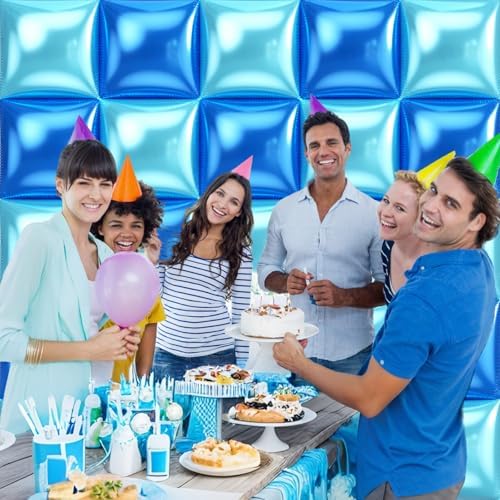 50pcs Blue Square Foil Balloons Wall Backdrop with 147pcs Blue Latex Balloon Garland Arch Kit, Double Sided Balloon Tunnel for Birthday Anniversary Graduation Baby Shower Party Decorations - Image 6