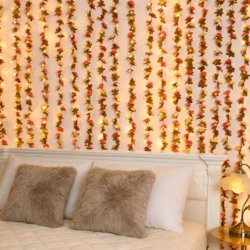 2 Pcs 16.5Ft Flower Garland Rose Vines, Orange Floral Garland Flower Vines - Image 6