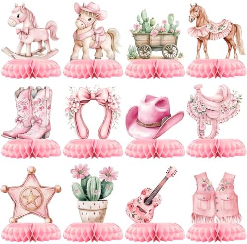 12 Pcs Cowgirl Baby Shower Decorations for Girl - Western Cowgirl Party Supplies - Pink Rodeo Boots Hat Horse Centerpieces for Tables - Cowgirl Honeycomb Table Decor for Baby Shower and 1st Birthday by Unknown
