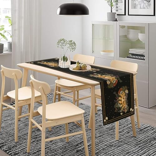 Sun Moon Moth Mushroom Table Runner Moon Phase Floral Seasonal Spring Autumn Gothic Tarot Dinner Runner for Farmhouse Party Holiday Home Kitchen Dining Table Decor 13"x108" - Image 3