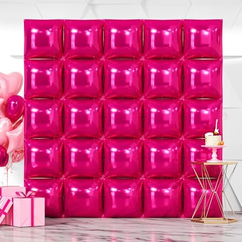 NISOCY 25PCS Hot Pink Square Foil Balloons Wall Backdrop by NISOCY