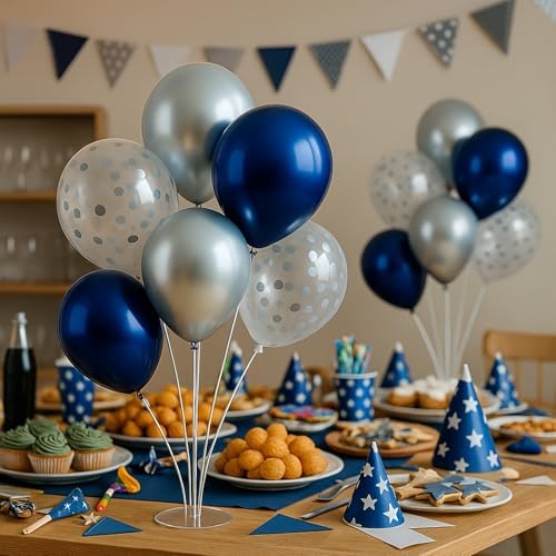 6pcs Balloon Stands Kit Table Centerpiece Table Decorations for Anniversary Birthday Wedding Graduation Retirement Party Decorations (Silver Navy) - Image 5