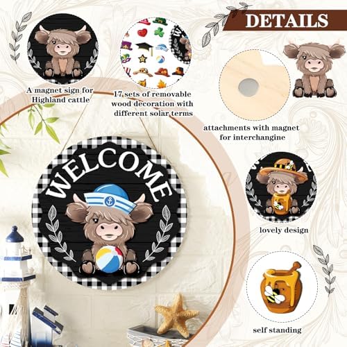 Vicenpal 35 Pcs Fall Interchangeable Highland Cow Welcome Sign, Plaid - Image 4