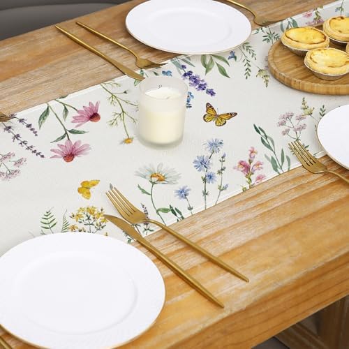 ONFAON Spring Decorations for Home,Daisy Eucalyptus Lavender Floral Leaves Summer Table Runner,Seasonal Spring Kitchen Dining Table Decoration for Home Party Decor 13x72 Inch - Image 6