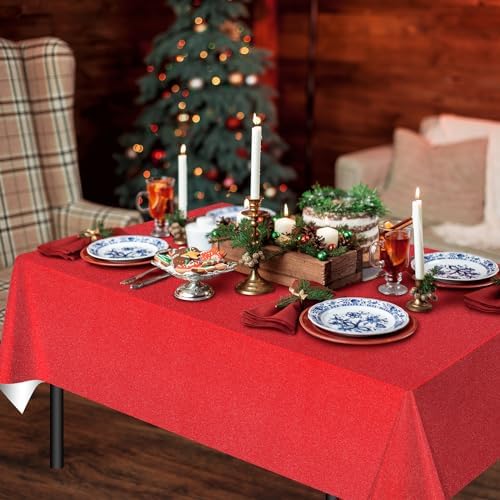 FunnyPars 6 Pack Iridescent Red Plastic Tablecloth,Glitter Disposable Laser Rectangle Table Covers,Red Holographic Foil Table Cloth Christmas Birthday Wedding Anniversary Party Decorations,54x108Inch - Image 6