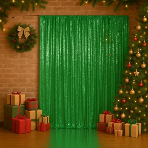 PartyDelight Green Sequin Backdrop Curtains 2x8ft 4 Panels - Image 5