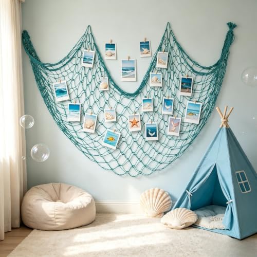 2 Pack Fish Net Decorations, 80x40 Inch Aqua Fishing Net Decor for Party - Image 5