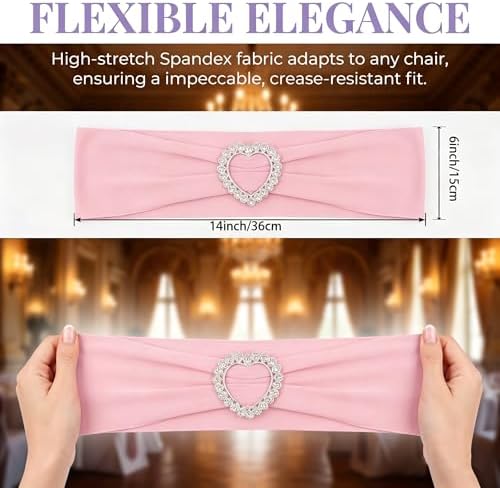 150 Pieces Chair Sashes & Bows - Stretch Spandex Chair Cover Band with Buckle for Wedding, Hotel Banquet, Birthday Party & Home Bulk Decorations(Pink) - Image 2