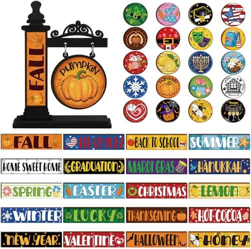 RattanView 41 Pcs Interchangeable Seasonal Wood Sign,Black by RattanView