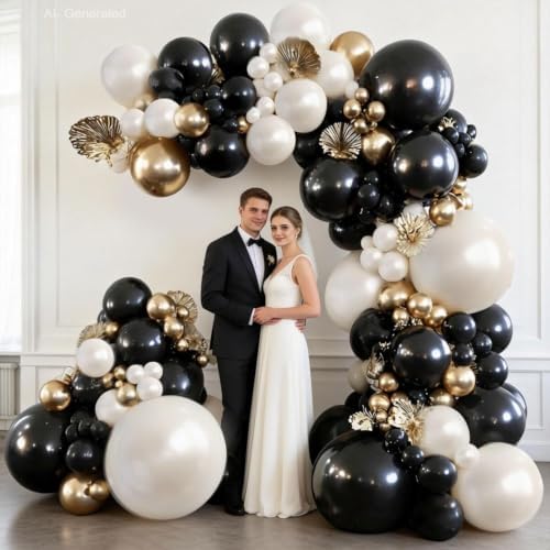 Blocesa Black Gold White Balloons Arch Kit, Double Stuffed, Latex, Party. - Image 4