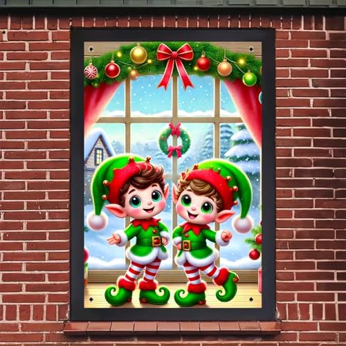 BlissYard Christmas Elf Window Cover 31x47 Inch Polyester - Image 5