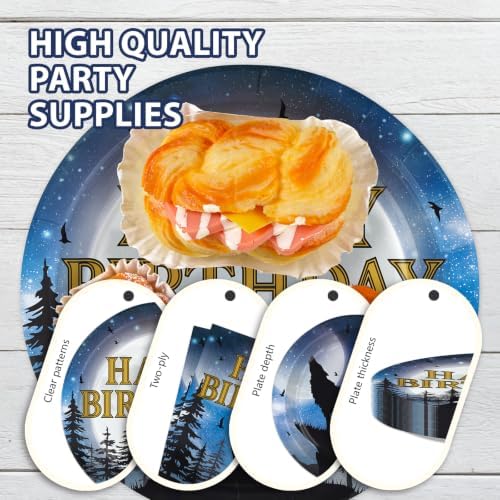 96Pcs Wolf Birthday Party Decorations Wolf Paper Plates and Napkins Full Moon Animal Decoration for Boys Birthday Party Supplies Serves 24 - Image 6