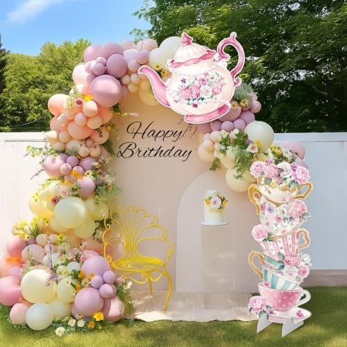 Panelee Wonderland Tea Party Yard Decoration, Wonderland Garden Yard Sign Stand Set Stacked Teacups and Teapot with Brackets for Tea Party Birthday Halloween Outdoor Decoration (Pink Style) - Image 5