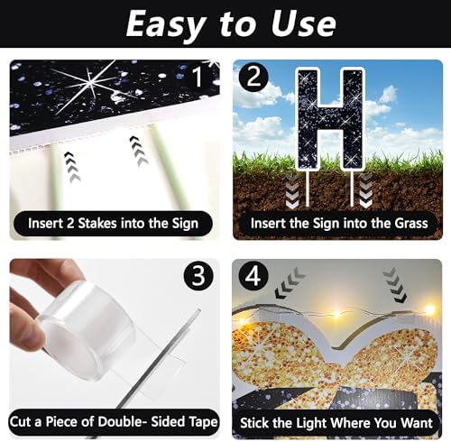 18 Pcs Happy Birthday Yard Sign with Stakes, Black Happy Birthday Yard Sign with 49.2 Ft LED Light, 16 In Large Personalized Happy Birthday Sign, Waterproof Lawn Garden Birthday Party Decorations - Image 4