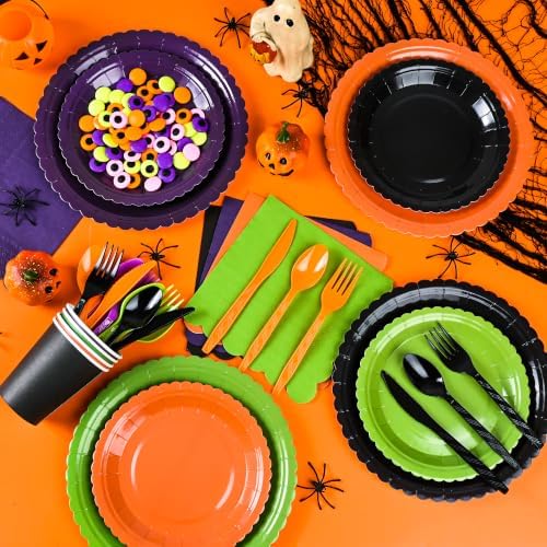 168 Pcs Halloween Party Plates and Napkin Set, Gradient Scalloped Tableware - Image 2