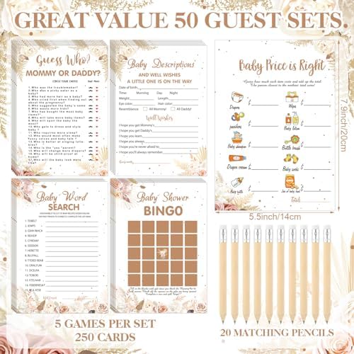Patelai 321 Pcs Boho Baby Shower Games Supplies, Pampas Grass Floral Decor - Image 3