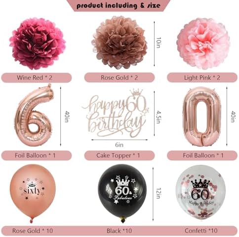 Happy 60th Birthday Decorations for Women, 60 Years Old Decor - Image 3