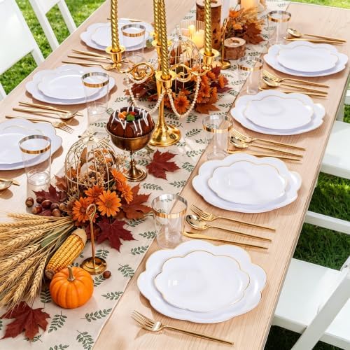 ejonirinjonir 180pcs Elegant White Plastic Plates with Gold Rim for Wedding - Image 3