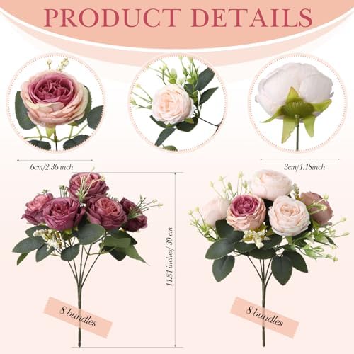 Geosar 16 Bundles Artificial Peonies Flowers,Dusty Pink, Dusty Rose - Image 2
