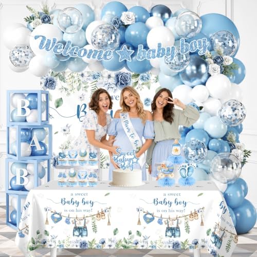 Blue Boy Baby Shower Decorations, Welcome Baby Boy Balloon Arch Kit - Image 6