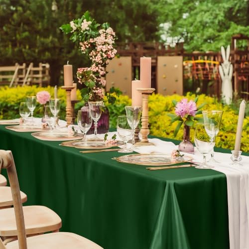 TURSTIN 8 Pack Dark Green Satin Tablecloth 102 x 58'' Overlay Table Cover - Image 6