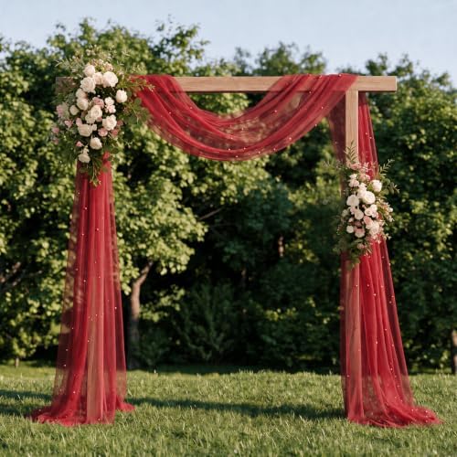 Artoid Mode Pearl Red Gauze Table Runner 10FT Home Decor - Image 3
