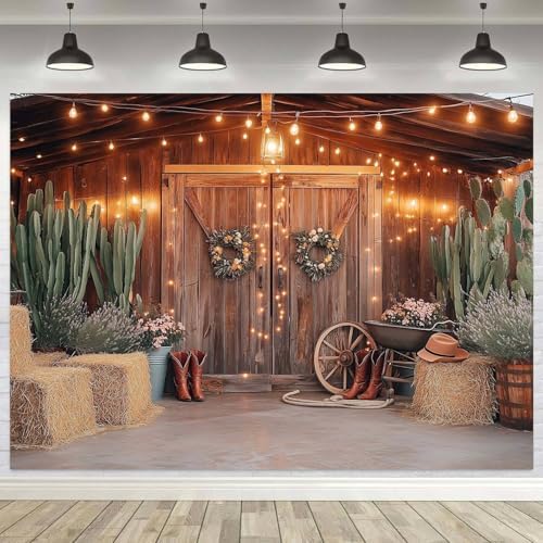 9X6 FT Western Cowboy Backdrop Western Party Decorations Wild West Vintage Wooden Rustic Wooden House Barn Photography Background for Kids Boy Children Boy Baby Birthday Banner Photo Booth by Viajar