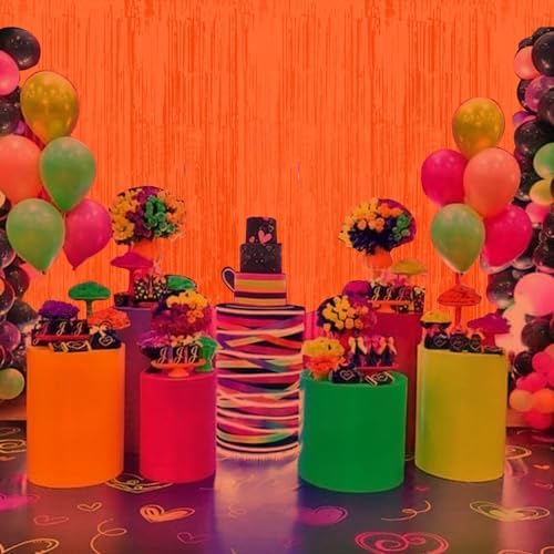 6 Pack 3.3Ft x 6.6Ft Orange Glow in The Dark Foil Fringe Curtain Backdrop Party Supplies, Fluorescent Macaron Metallic Tinsel Foil Streamers Curtain Photo Booth for Neon Birthday Party Decorations - Image 5