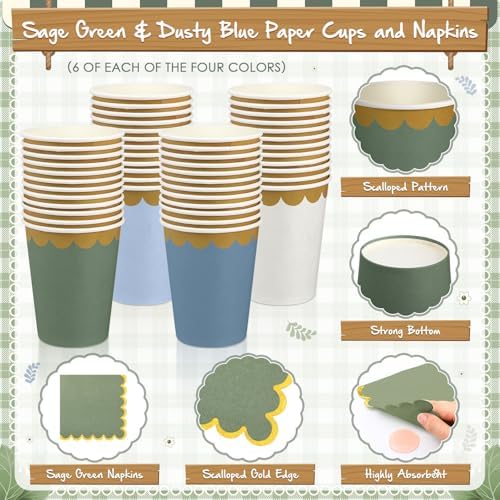 Mimorou 169 Pcs Dusty Blue and Sage Green Plates and Napkin Party Supplies - Image 5