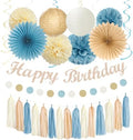 Light-Dusty Blue 18th Happy-Birthday Party-Decorations - 31pcs Women Girls Paper Lanterns Streamers Banner,Tissue Pom Poms Fans Tassels Graland Decor,Beige Champagne Wall Backdrop Supplies Hugmoon by PartyDecorations