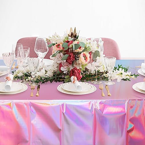 1 Pack Iridescent Pink Plastic Tablecloths, FunnyPars Shiny Disposable Laser Rectangle Table Covers, Holographic Foil Tablecloth Iridescent Party Decorations for Kpop Birthday Wedding Xmas, 54x108Inch - Image 6