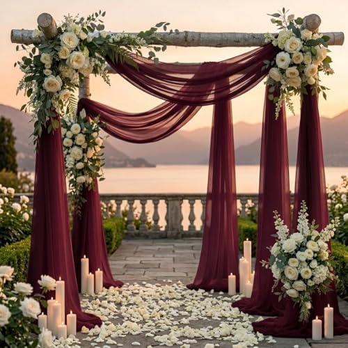 Pack of 2 Wedding Arch Drape Panel Fabric 30" x 75ft - Burgundy - Image 4