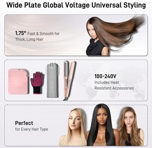 1.75" Ceramic Hair Straightener for Women,Infrared Wide Flat Iron - Image 6