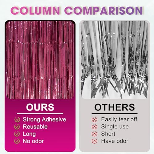 Voircoloria Burgundy Foil Fringe Backdrop Curtains, 3.3x8.2ft, 3 Pack - Image 4
