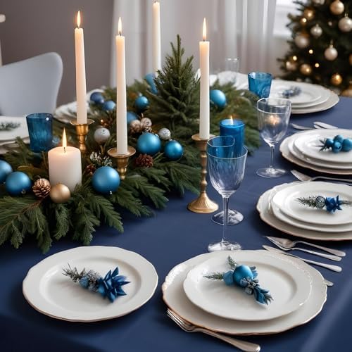 NatNarr 12 Pcs Navy Blue Plastic Tablecloths, Scalloped Blue Table Cloth - Image 5