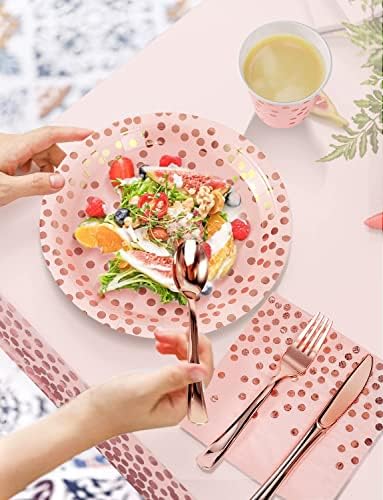 Nkaiso 141Pcs Pink Rose Gold Paper Plates and Napkins Party Supplies for20 - Image 5