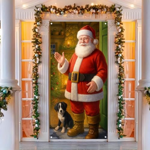 BlissYard Christmas Door Cover Ribbon Wrapped Box 35x71 Inch Polyester - Image 2